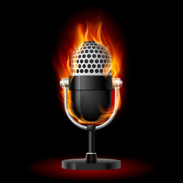 Old Microphone in Fire. — Stock Vector