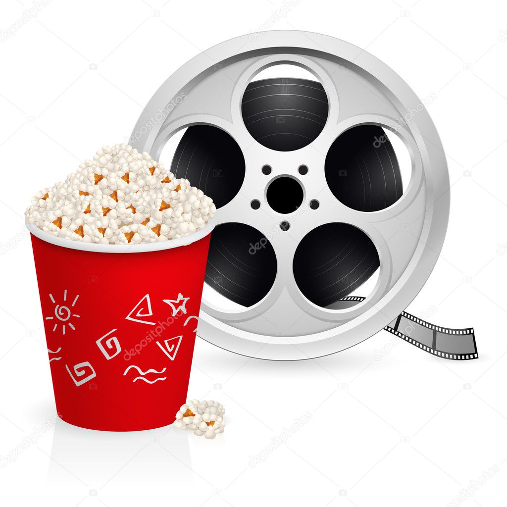 The film reel and popcorn