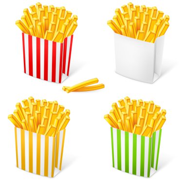 French fries in a multi-colored striped packaging clipart