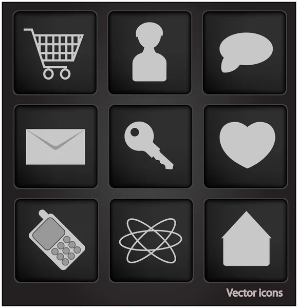 Iconos web en botón cuadrado negro —  Fotos de Stock