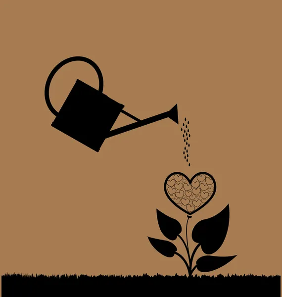 Water can watering plant with heart — Stock Vector