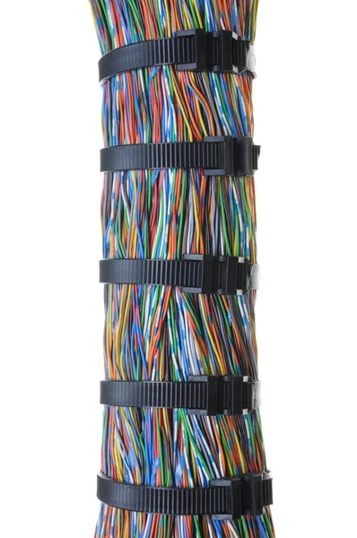 Bundle of cables with black cable ties — Stock Photo, Image