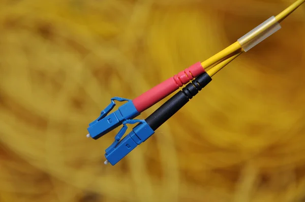 Um dos vários plugues ópticos básicos usados em telecomunicações — Fotografia de Stock