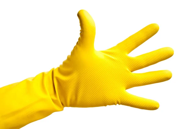 Mão em luva amarela — Fotografia de Stock