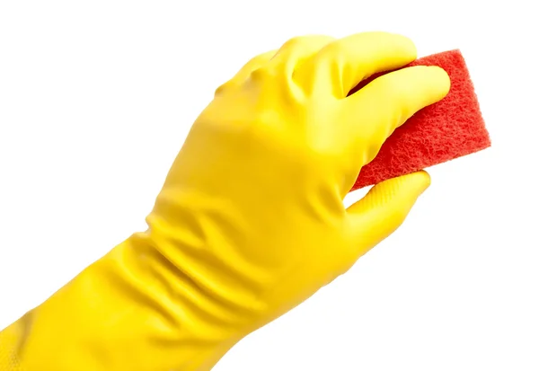 Hand in gelben Handschuh — Stockfoto