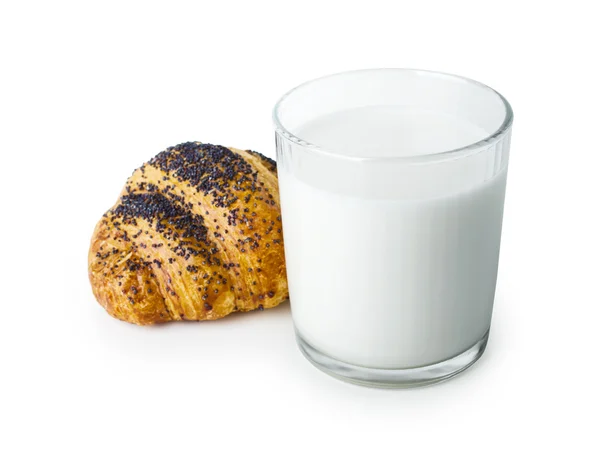 Melk en broodje — Stockfoto