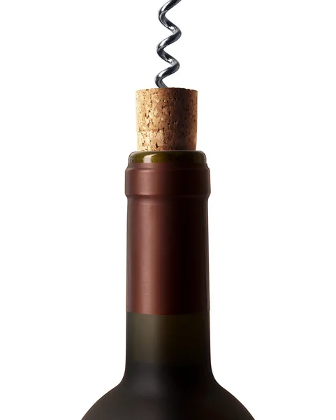 Corkscrew with a bottle of wine — Stock Photo, Image