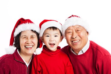 Asian grandparents celebrating Christmas clipart