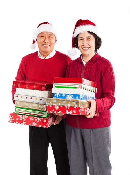 Senior Aziatische paar vieren van Kerstmis — Stockfoto