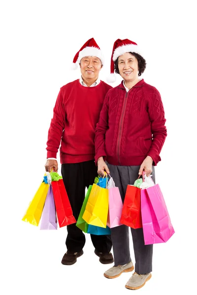 Старшая азиатская пара празднует Рождество — стоковое фото