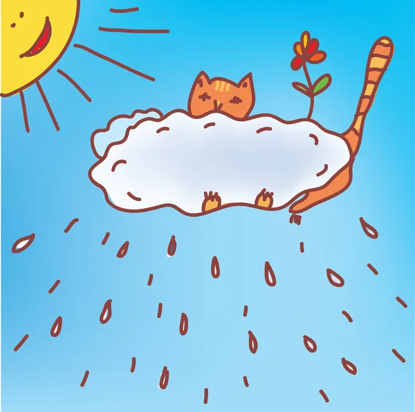 Marco con gato y lluvia — Archivo Imágenes Vectoriales