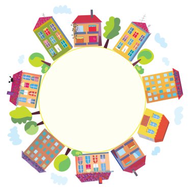 City houses in circle clipart