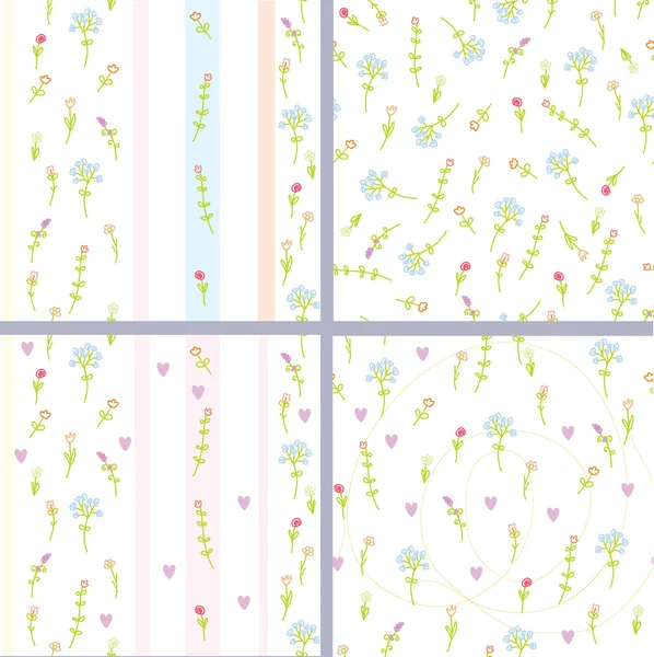 Sömlös pastell blommönster set — Stock vektor