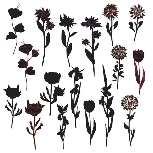 Set silhoette fiori — Vettoriale Stock