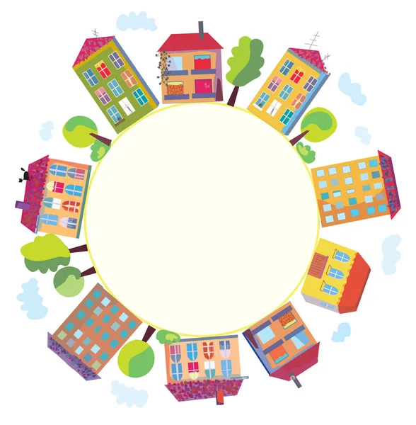 City houses in circle — Stock Vector
