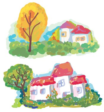 Banners with landscape and houses clipart