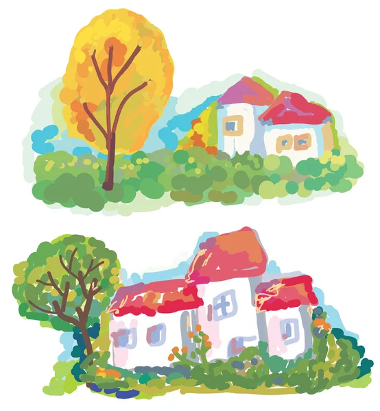 Banners with landscape and houses — Stock Vector