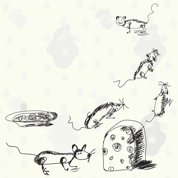 Смішні миші і сир — стоковий вектор