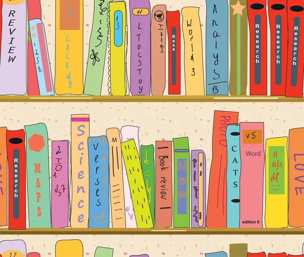 Boekenplanken in de bibliotheek naadloze patroon — Stockvector