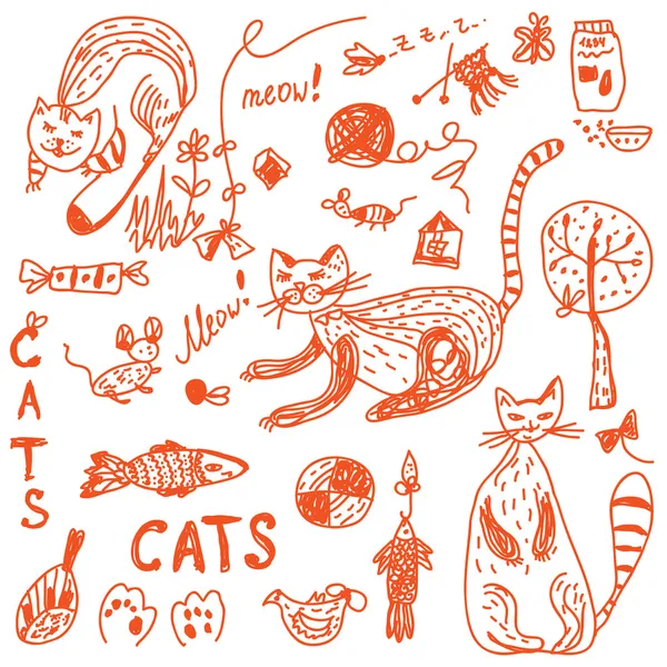 Cats doodle set — Stock Vector