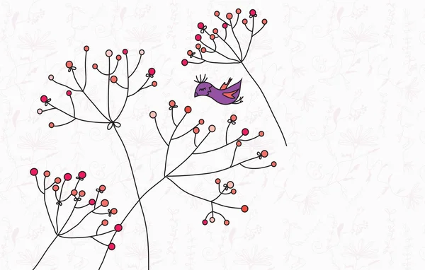 Carte florale de voeux vintage avec oiseau — Image vectorielle