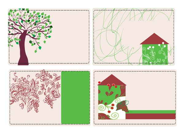 Cartes de visite avec maison et arbres — Image vectorielle