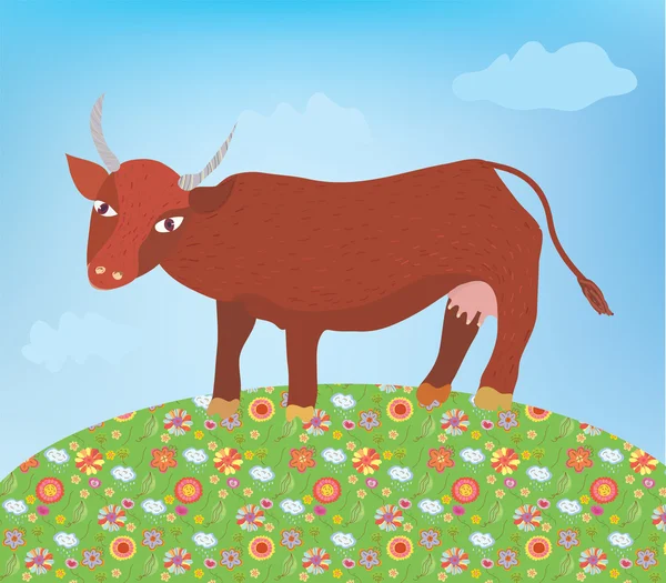Mucca con cartone animato al latte — Vettoriale Stock