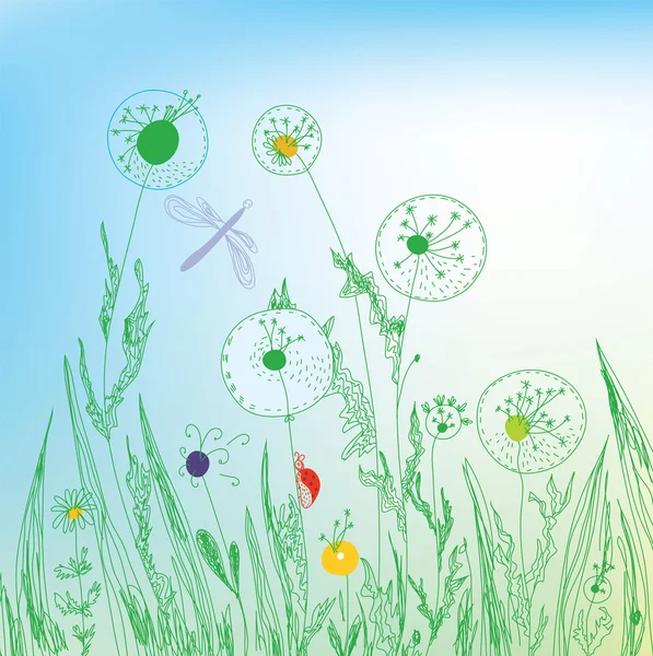 Dandelion and grass field — Stock Vector