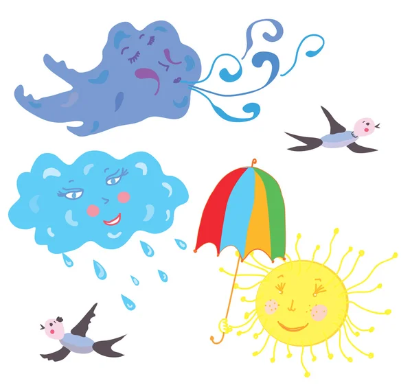 Sol, vind, regn, moln väder set — Stock vektor