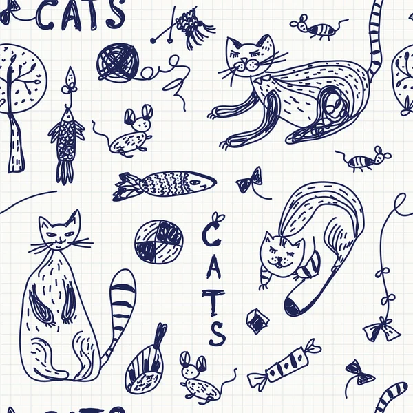 Sorunsuz geçmiş doodle cats ile — Stok Vektör