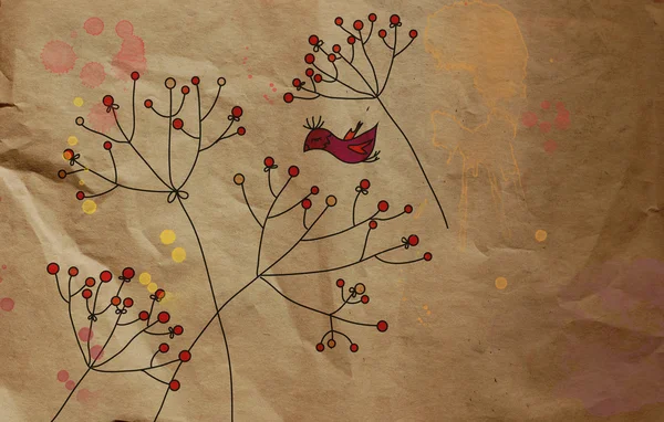 Tarjeta floral de saludo vintage con pájaro —  Fotos de Stock