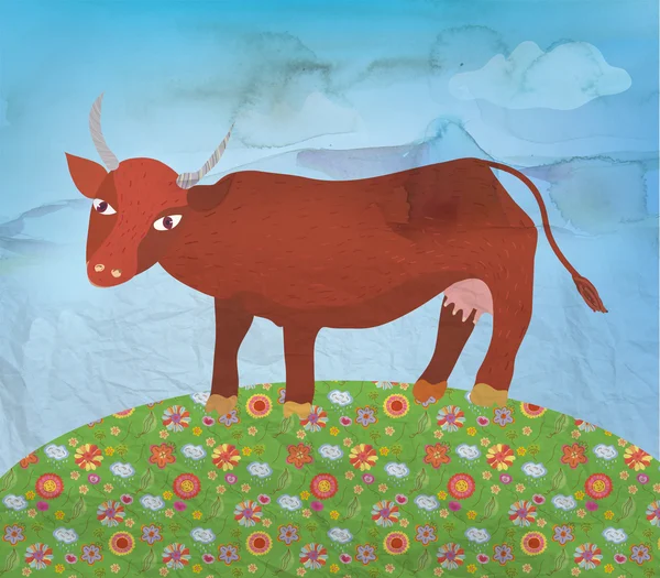 Ile çayır üzerinde süt illüstrasyon inek — Stok fotoğraf