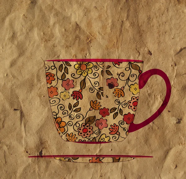Vintage thee cup op het papier — Stockfoto