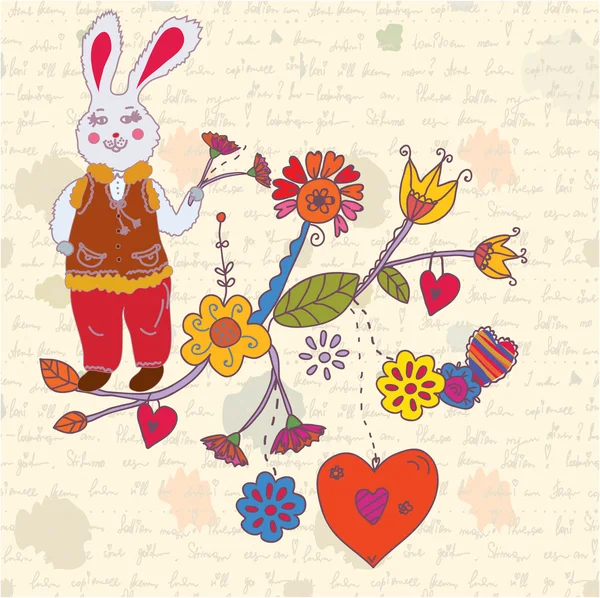 Tavşan Vintage Paskalya kartı — Stok Vektör