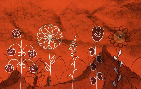 Große Blumen auf dem roten Hintergrund — Stockfoto