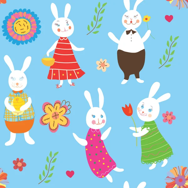 Seamless background with rabbits — Stock Vector
