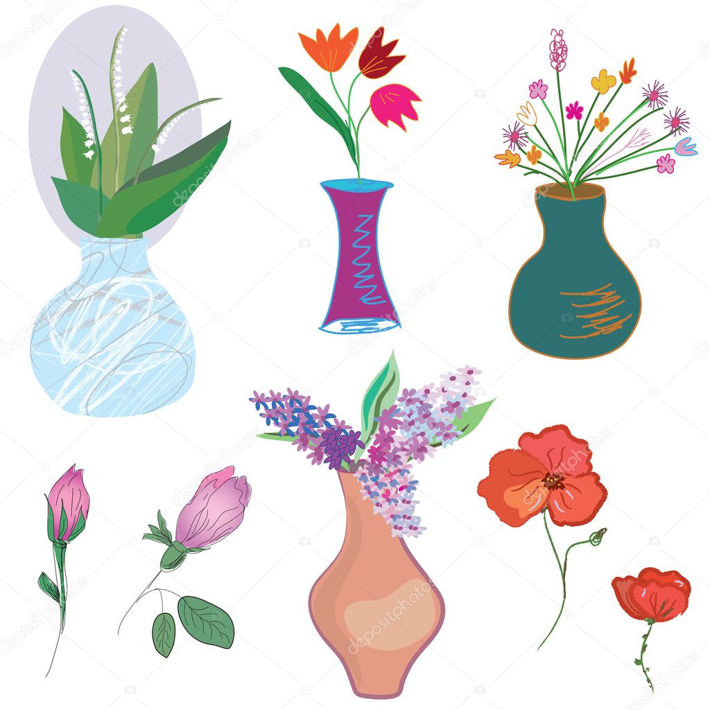 Vases and flowers set funny