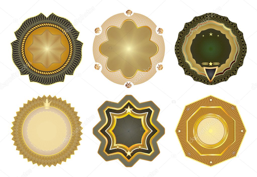 Set of vector gold-framed labels.