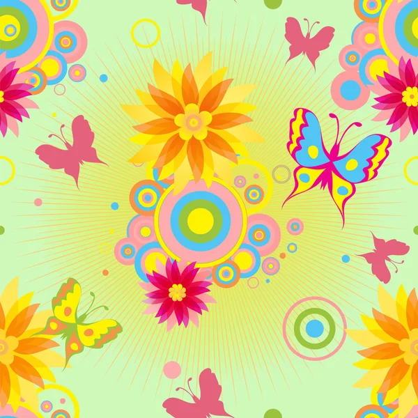 Seamless pattern with flowers and butterflies . — Stock Vector