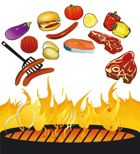 BBQ with food — Stock Vector