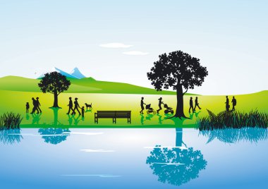 Landscape along the river clipart