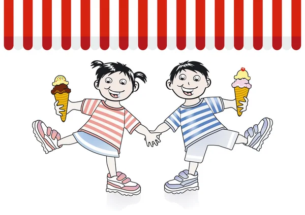 Children eat the ice cream — Stock Vector