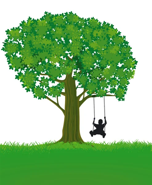 Niño y árbol — Vector de stock