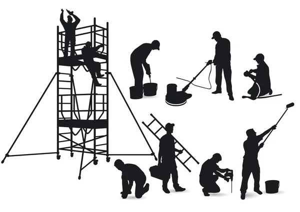 Hantverkare och byggnadsställningar — Stock vektor