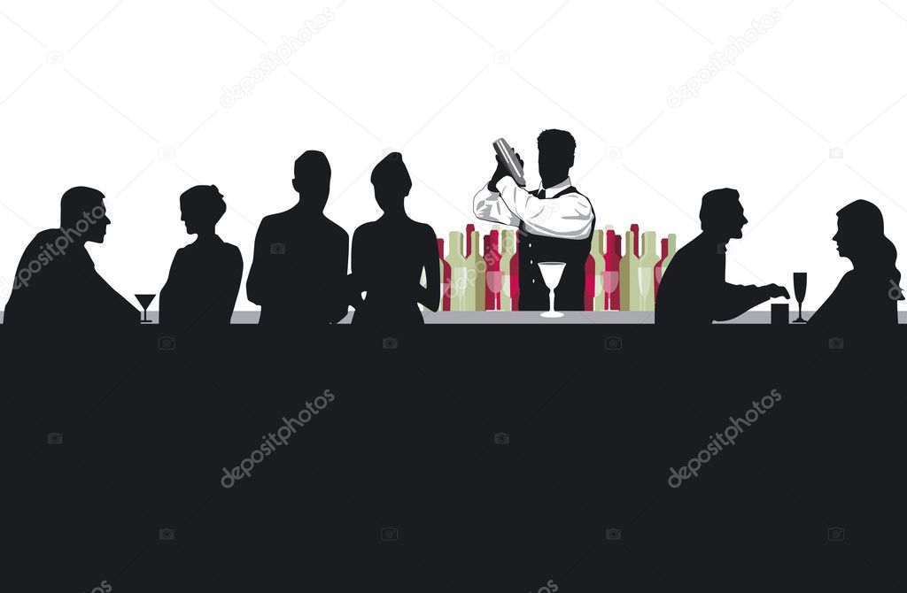 Cocktail bar with bartender