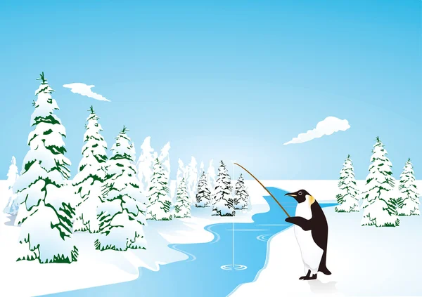 Tučňák na ryby — Stockový vektor
