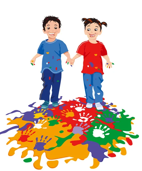 Kinderen tijdens het schilderen — Stockvector