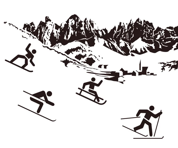 Sporty zimowe białe na czarnym tle — Wektor stockowy