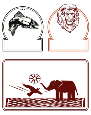 Elephant, lion, fish clipart