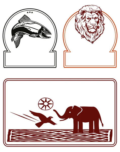 象、ライオン、魚 — ストックベクタ